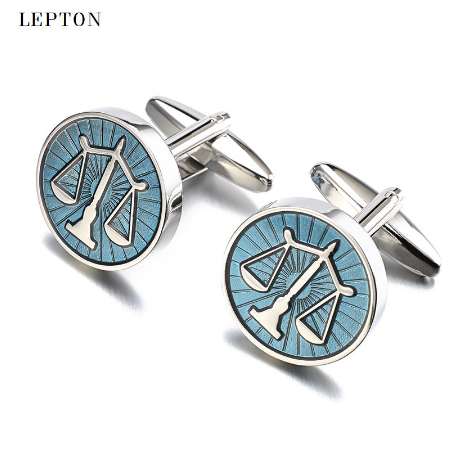 Libra Scales Cufflinks Lepton Stainless Steel Round balance Cuff links for Mens Shirt Studs Gift Lawyer Relojes gemelos