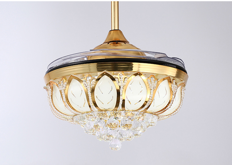 Hot LED Ceiling Invisible Fan Lights Timing Remote Control Warm White Light Pendant Lamp Remote Control Crystal
