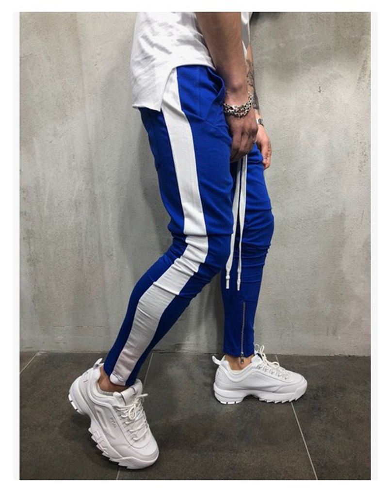 Men's Contrast Pants Fashion Men Side Stripe Drawstring Hip Hop Trackpants Male Streetwear Skinny Jogger SweatPants