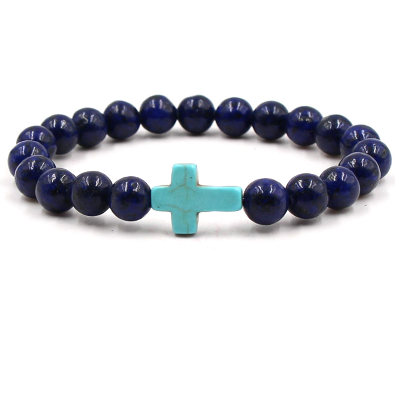 Cross Bracelets Mens Women Yoga Chakra Beads Charms Bracelet Reiki Healing Meditation Energy Bangle Lapis Lazuli Natural Stone Bracelet