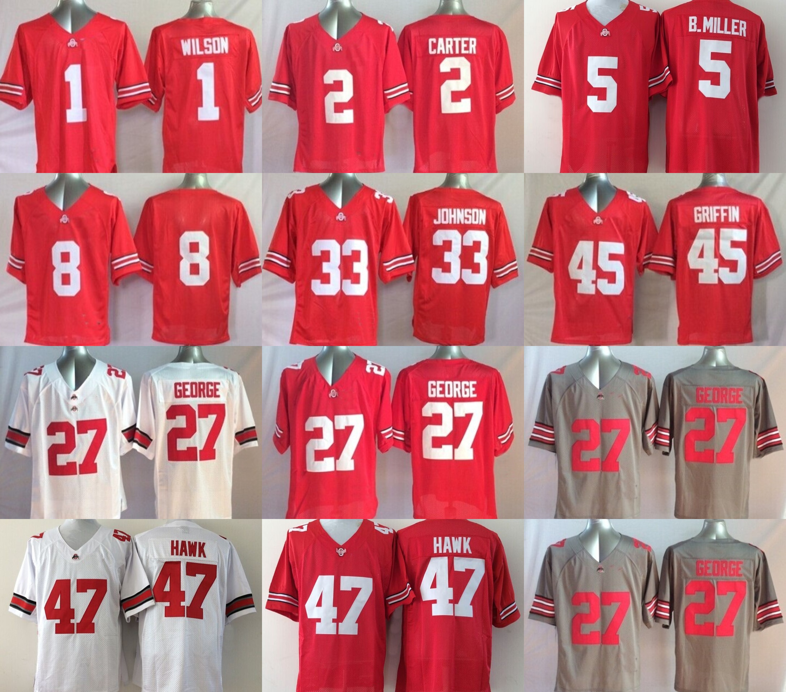 NCAA Ohio State Buckeyes College Men Football Jerseys 1 WILSON 27 GEORGE 2 CARTER 33 JOHNSON 45 GRIFFIN 5 B.MILLER 47 HAWK, As photo
NCAA Ohio State Buckeyes College Men Football Jerseys 1 WILSON 27 GEORGE 2 CARTER 33 JOHNSON 45 GRIFFIN 5 B.MILLER 47 HAWK, As photo