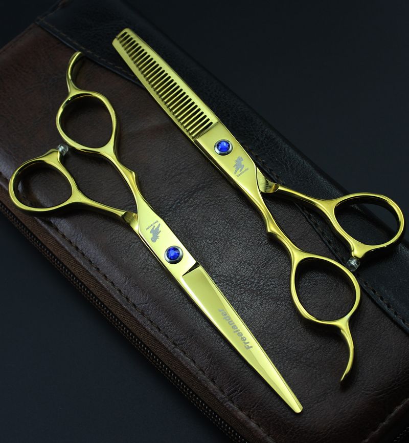Freelander left hand 6.0 inch cutting/thinning hair scissors golden/rainbow/purple for option free shipping