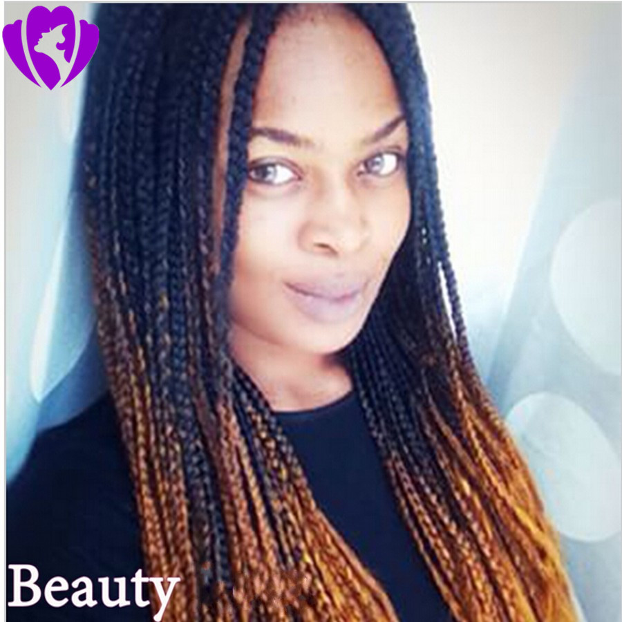 High quality ombre brown color braid wig Glueless brazilian full Lace Front Wigs heat resistatant Box Braids For Black Women