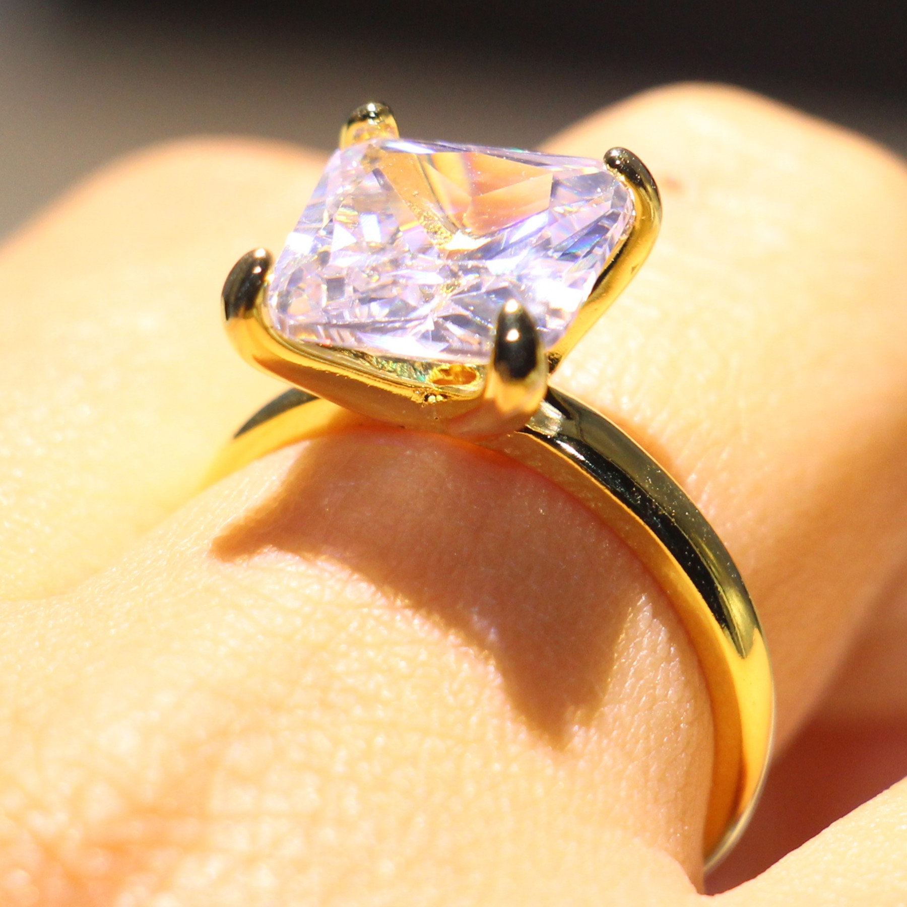 Sterg Sier & Gold Filled Emerald Cut White Topaz CZ Dia Solitaire Wedding Band Ring for Women