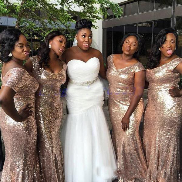 2019 Sparkly Sequins Rose Gold Bridesmaid Dresses Plus Size Short Sleeves Champagne Mermaid Maid Of Honor Gown South African
2019 Sparkly Sequins Rose Gold Bridesmaid Dresses Plus Size Short Sleeves Champagne Mermaid Maid Of Honor Gown South African