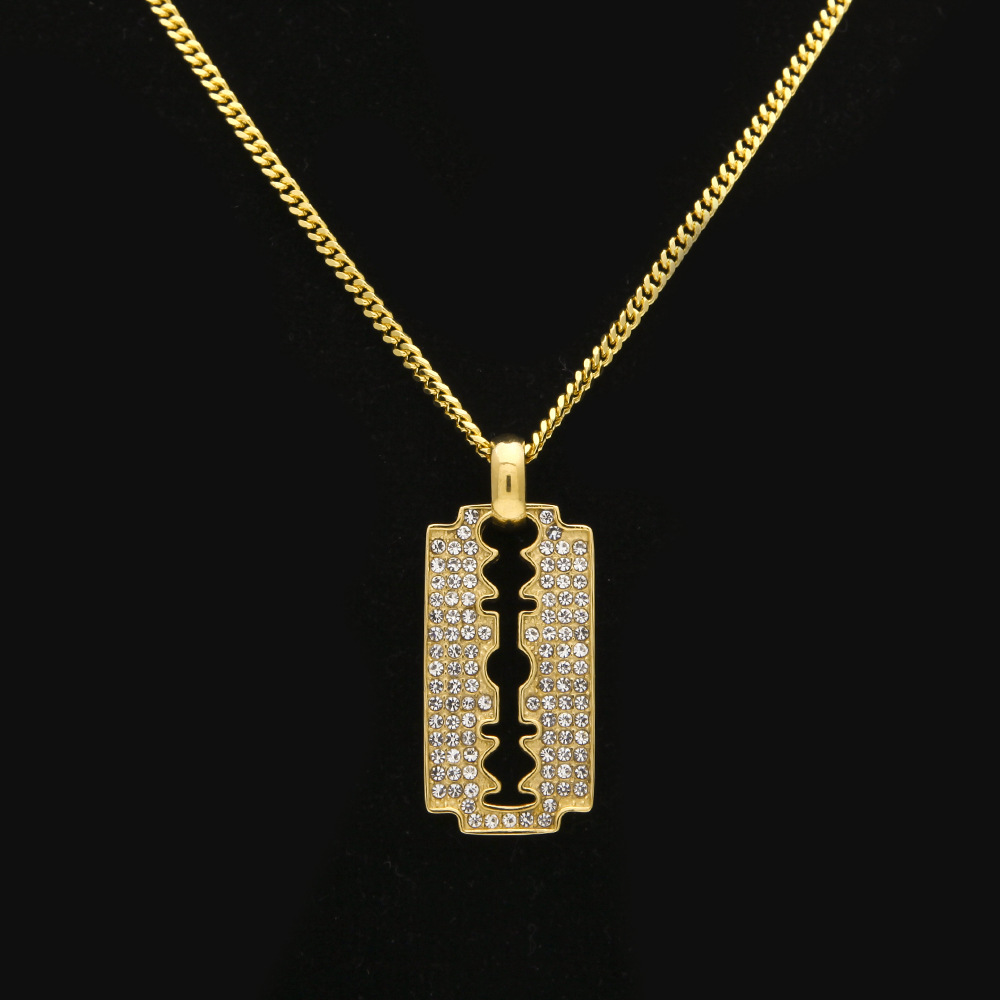 Men's 18K Real Gold Plated Stainless Steel Iced Out CZ Razor Blade Pendant Necklace with 3mm 24inch Cuba Link Chain Hip hop
Men's 18K Real Gold Plated Stainless Steel Iced Out CZ Razor Blade Pendant Necklace with 3mm 24inch Cuba Link Chain Hip hop