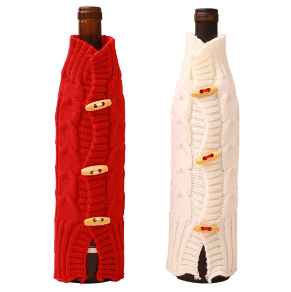 Wine Bottle Sweater Cover Bag Christmas Decoration Red and White Bottle Clothes Kitchen Decoration New Year