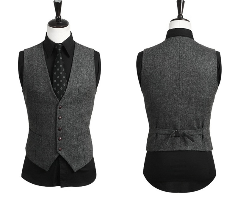 2019 Latest Farm Gray Wool Herringbone Tweed Wedding Groom Vests Custom Made Groomsmen Vest Slim Fit Mens Suit Vest Prom Waistcoat Dress In