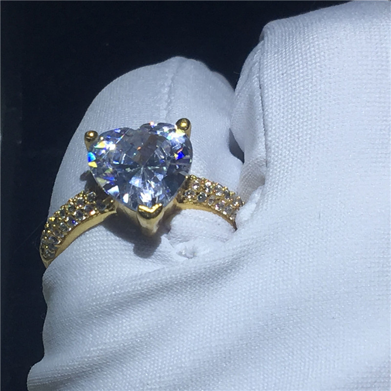 Vecalon Fashion 3 colors Heart Shape ring 5A Cz Yellow Gold Filled 925 silver Engagement wedding Band rings for women Jewelry