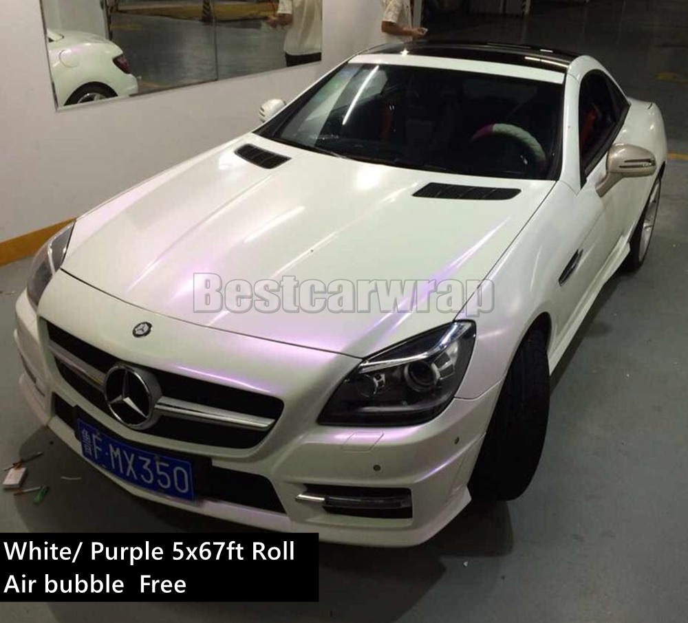 Satin Pearl Matt white Vinyl wrap Pearl Chameleon white - Purple Car wrap Film with air release Pearl white Matte Film 1.52*20m/5x67ft Rol