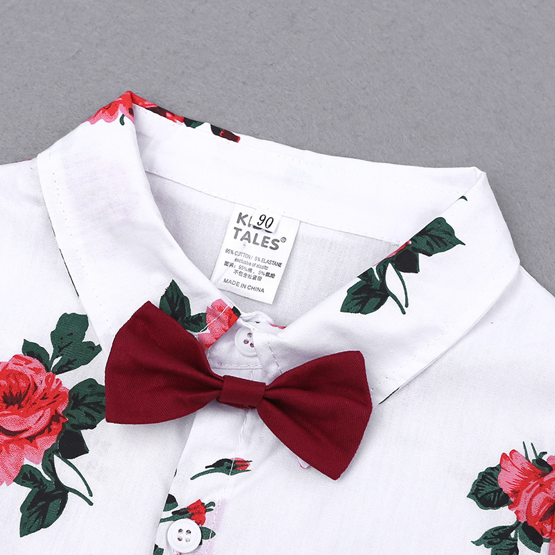 Kids Boys Clothing Sets Children Clothing Set Summer Baby Boy Clothes Flower Tie Shirts+Shorts 2PCS Gentleman Suit With Tie