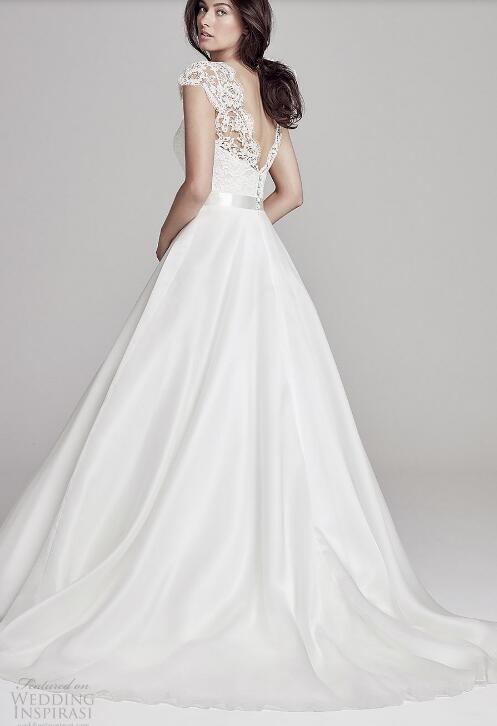 2019 Lace V Neck Wedding Dress Short Cap Sleeves Satin Backless Bridal Gowns Plus Size Wedding Dresses D891102