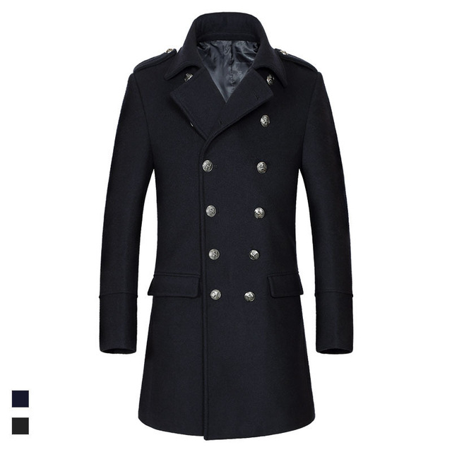 Brand 2018 New Design Double Breasted Causal Wool Coat For Mens High Quality ermany Woolen Jacket Long Pea Coat