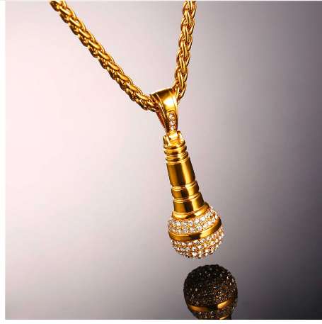 U7 Ice Out Chain Necklace Microphone Pendant Men/Women Stainless Steel Gold Color Rhinestone Best Friend Jewelry Hip Hop P1018