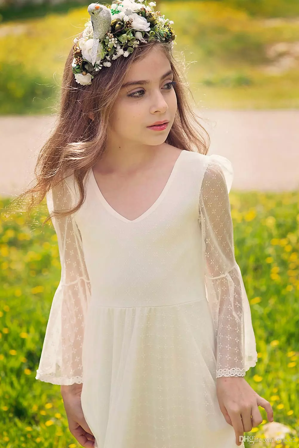 first communion dress for girls bohochic lace flower girl dresses long sleeves floor length custom made kids formal wear