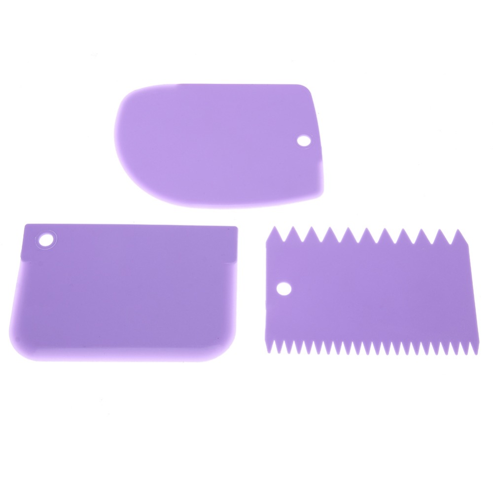 3Pcs/set Plastic Dough Knife Icing Fondant Scraper Jagged Edge Cake Spatula Baking Pastry Tools Plain Smooth Cake Paddle