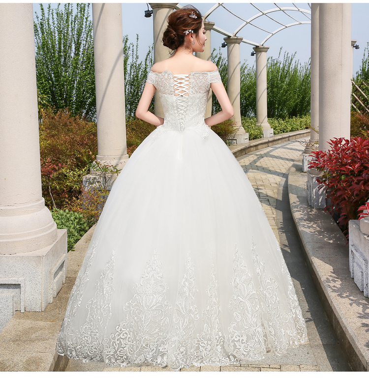 100% Real Photo Hot New Arrive Wedding Dress 2018 Bride Elelgant Short Sleeve Sweet Boat Neck Classic Lace Embroidery Princess