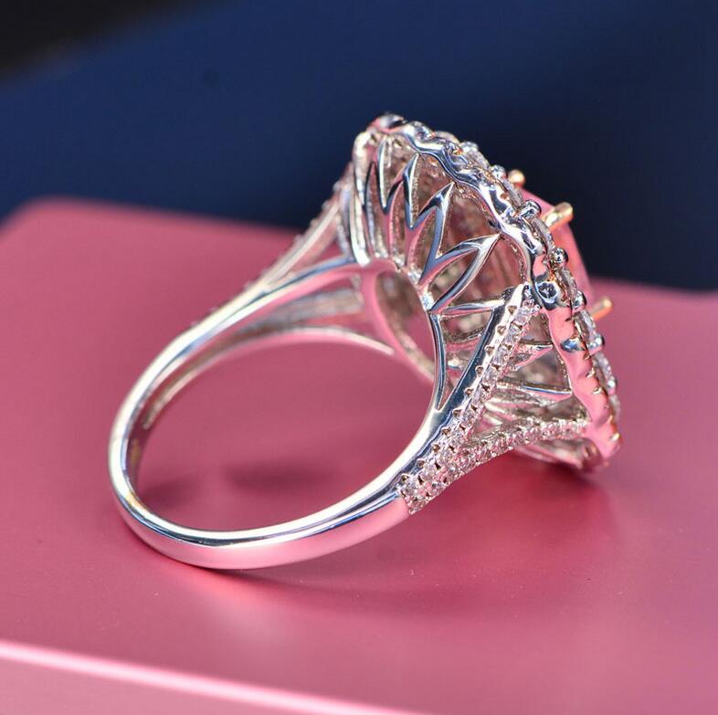 Drop Shipping Stunning Luxury Jewelry 925 Sterling Silver Princess Cut Pink Sapphire CZ Diamond Party Women Office Wedding Band Ring Gift