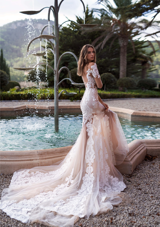 Full Lace Mermaid Wedding Dresses Sheer Jewel Neck Sweep Train Long Sleeve Wedding Dress Tulle Custom Made Illusion Sexy Bridal Gowns