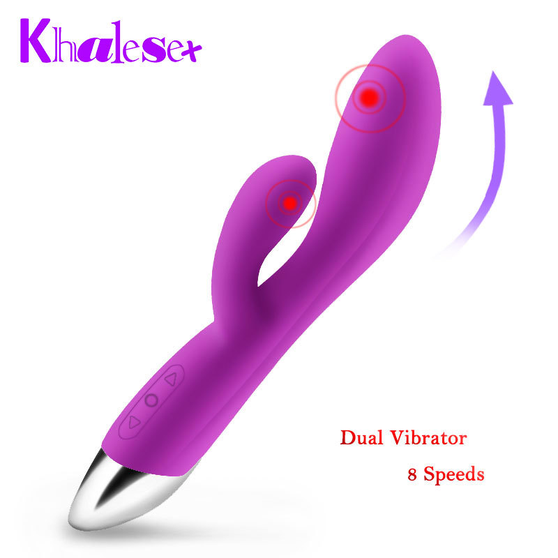 Khalesex Dual Vibrators for Women 8 Speeds USB Charge Dildo Vibrator Adult Sex Toys for Woman G Spot Clitoris Massage Sex Shop Y18100803