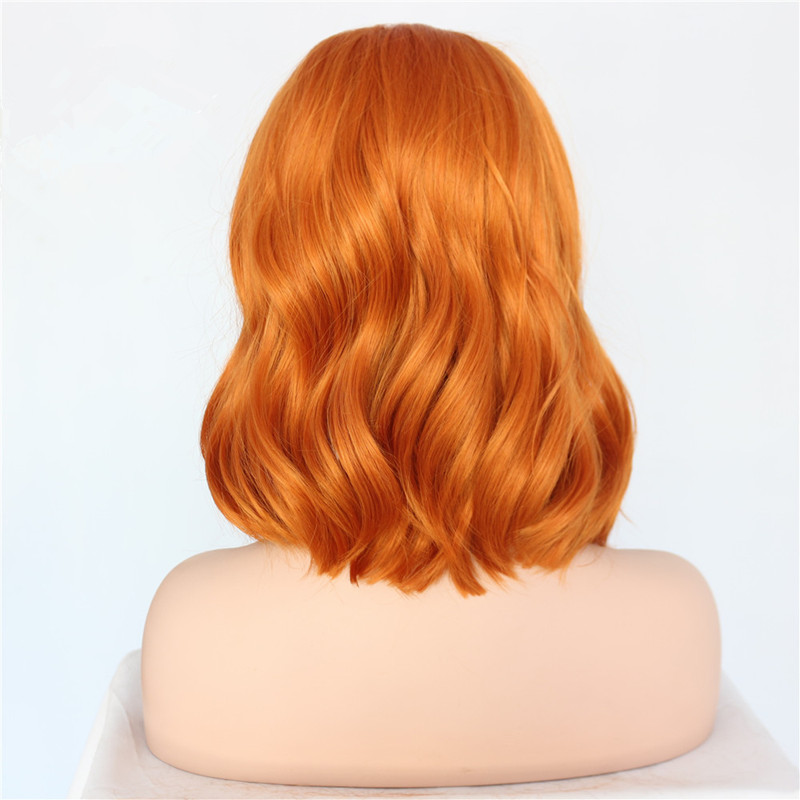 Free part Short Natural Wave bob wig Orange Color Heat Resistant 150% density Blogger Daily Makeup Wedding Synthetic Lace Front Wigs
