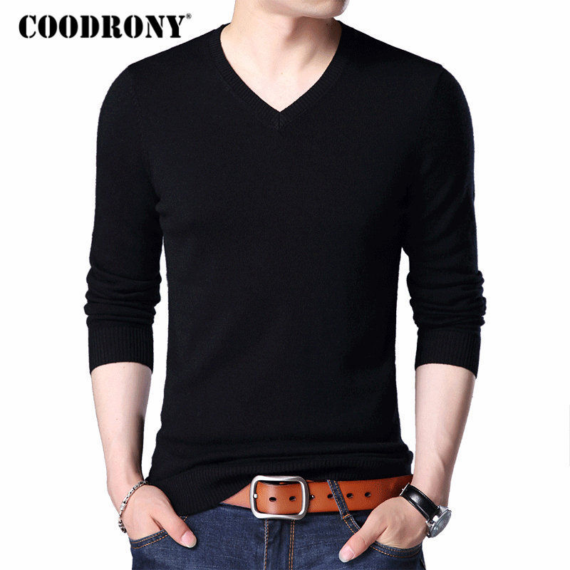 COODRONY Sweater Men 2018 Autumn Winter Plus Size Knitwear Multicolor V-Neck Pull Homme Cashmere Pullover Men Wool Sweaters 7186 S917