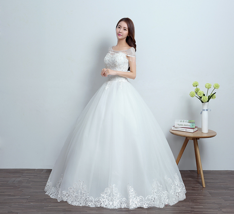 Real Photo White Fashion Classic Vestido De Noiva 2017 New Korean style Elegant Princess Sweetheart Lace with Appliques Bead