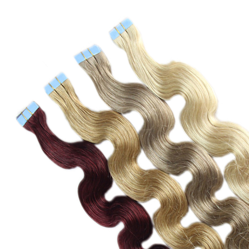 7A Body Wave Tape In Hair 40Pcs Per Package 14-24Inch Piano/Pure/Ombre Color Remy Hair 100% Human Tape In Human Hair Extensions