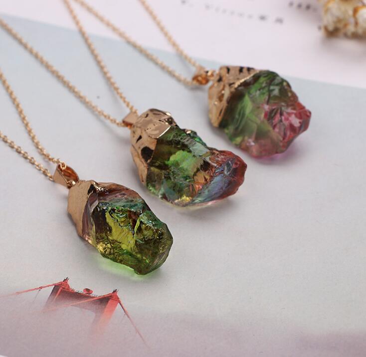 Water Drop Necklace Real Natural Stone Pendant Necklace Purple Yellow Crystal Women Necklace 2018 Fashion GA154