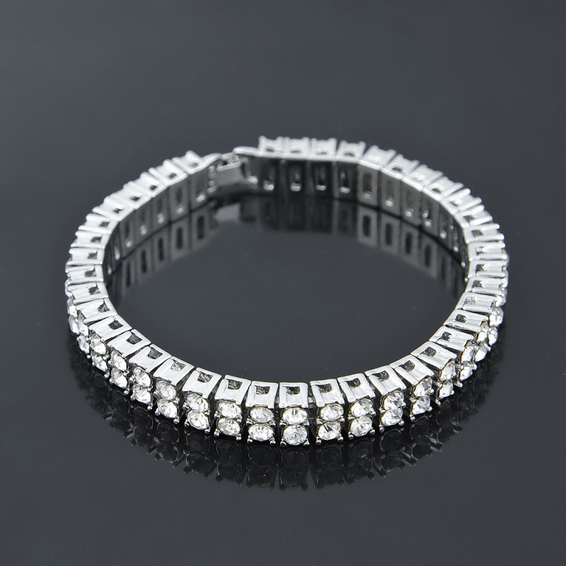 Iced Out Chain Bracelet For Mens Gold Plating Double Row Rhinestone Hip Hop Diamond Tennis Bracelets Jewelry