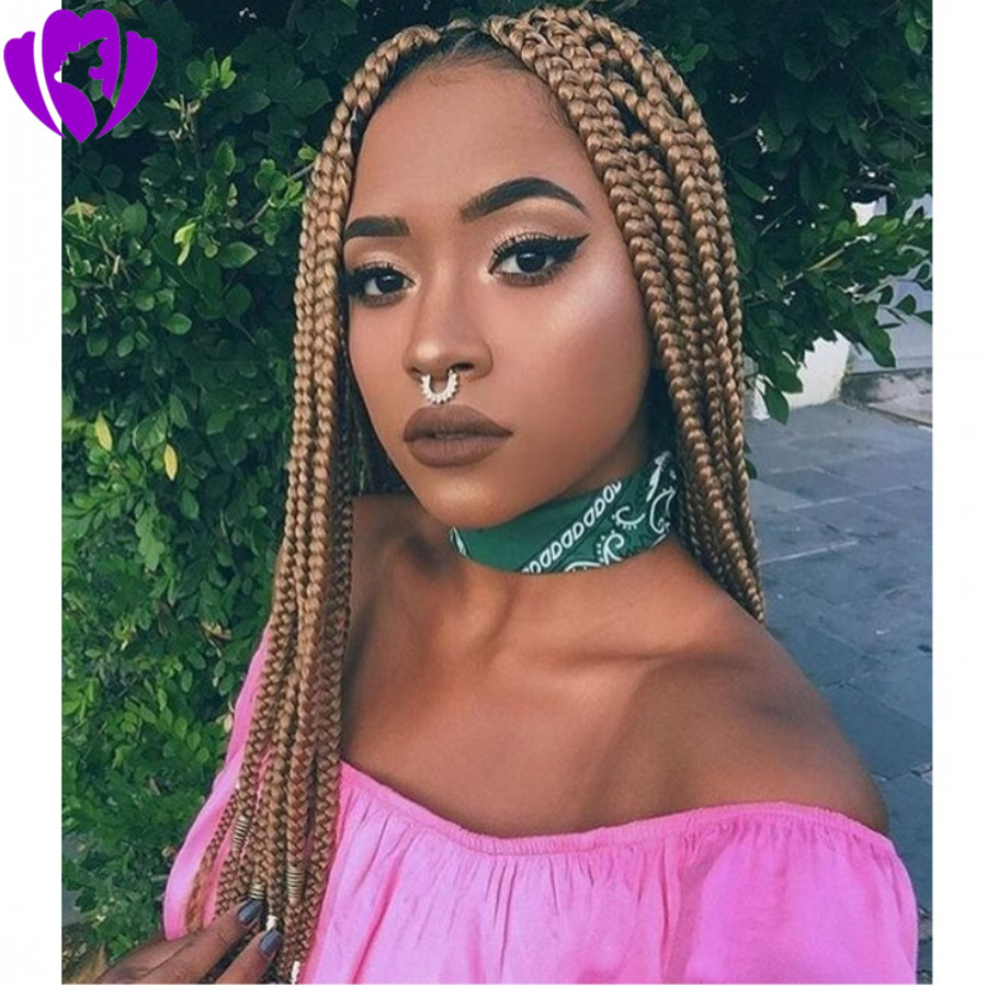 High quality #27 blonde braid lace wigs BOLETO brazilian hair wigs braided lace front wig 30inch box braids synthetic wigs for black women