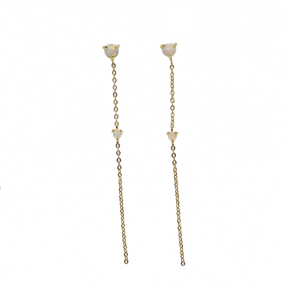 Elegant elegance girl tassel drop chain earring white fire opal gemetone women girl 925 sterling silver thread ear wire jewelry