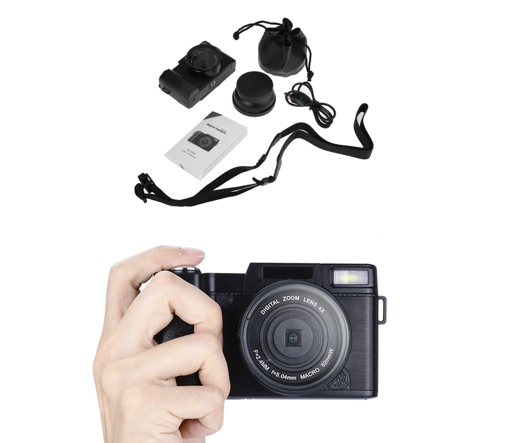 Full HD 24MP 1080P Professional Digital Camera 4X Zoom 3.0 Inch Display Screen Video Camcorder DVR Recorder With 52mm Wide Angle Lens