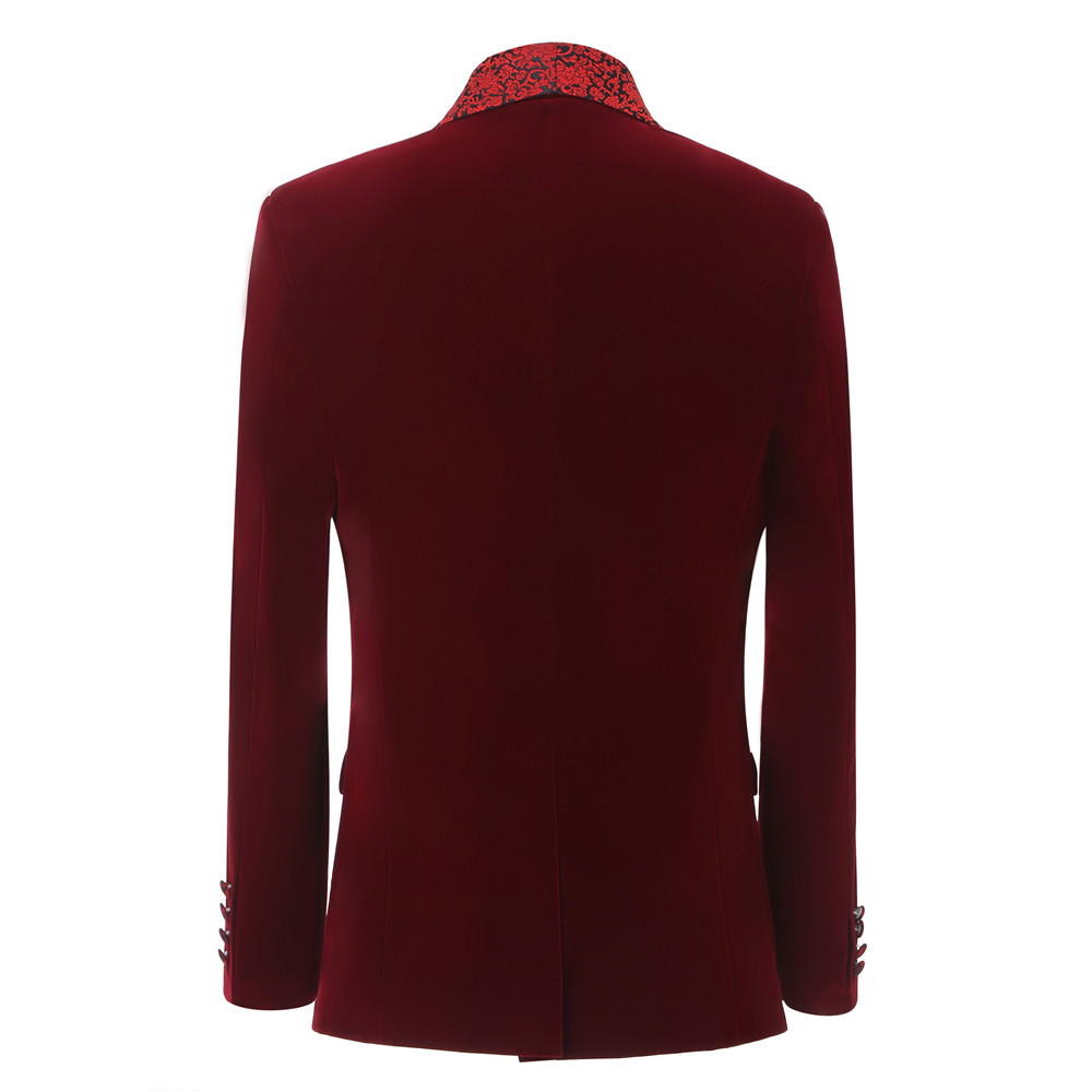 Dark Red Velvet Groom Tuxedos Shawl Lape Center Vent Men Wedding Suit Great Quality Men Formal Business Prom Dinner Blazer(Jacket+Pants+Tie)