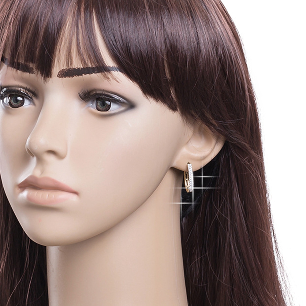 Iced out Paved Zirconia Hoop Earrings 18k Yellow Gold Filled Womens Huggie Earrings Sparkling Gift Pretty Jewelry