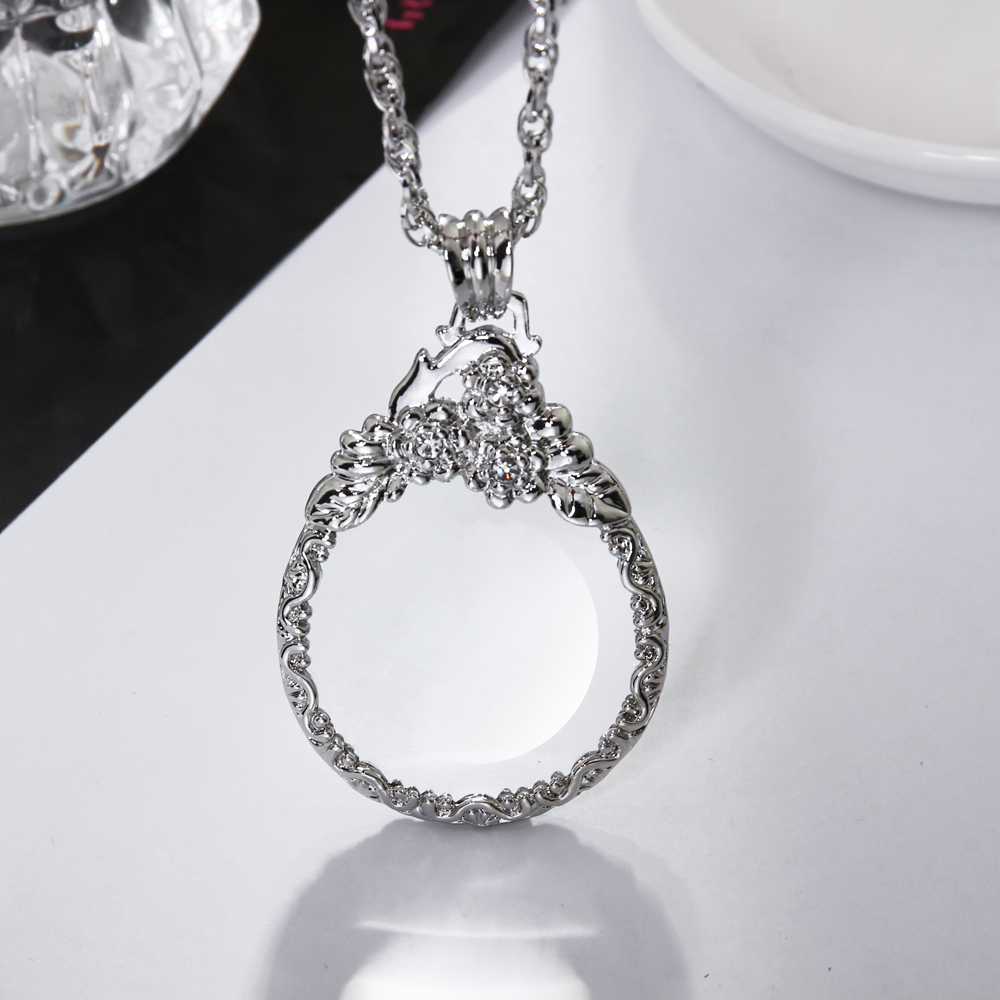 Magnifying glass for reading Magnifying glass necklace women's fashion Owl pendant Rhodium with crystal Magnifier necklace