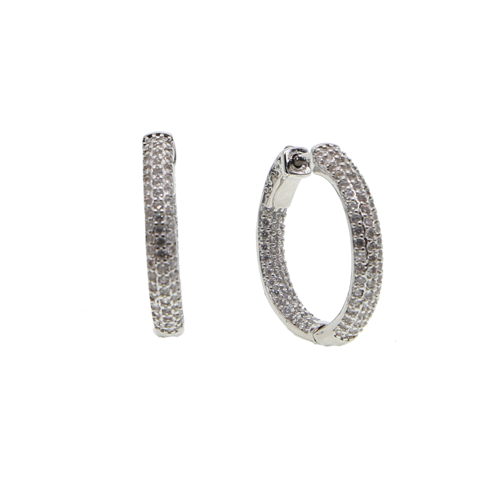 new micro pave cz big hoop earring 25mm 50mm 2 sized fashion jewelry cubic zirconia shiny silver plated classic jewelry