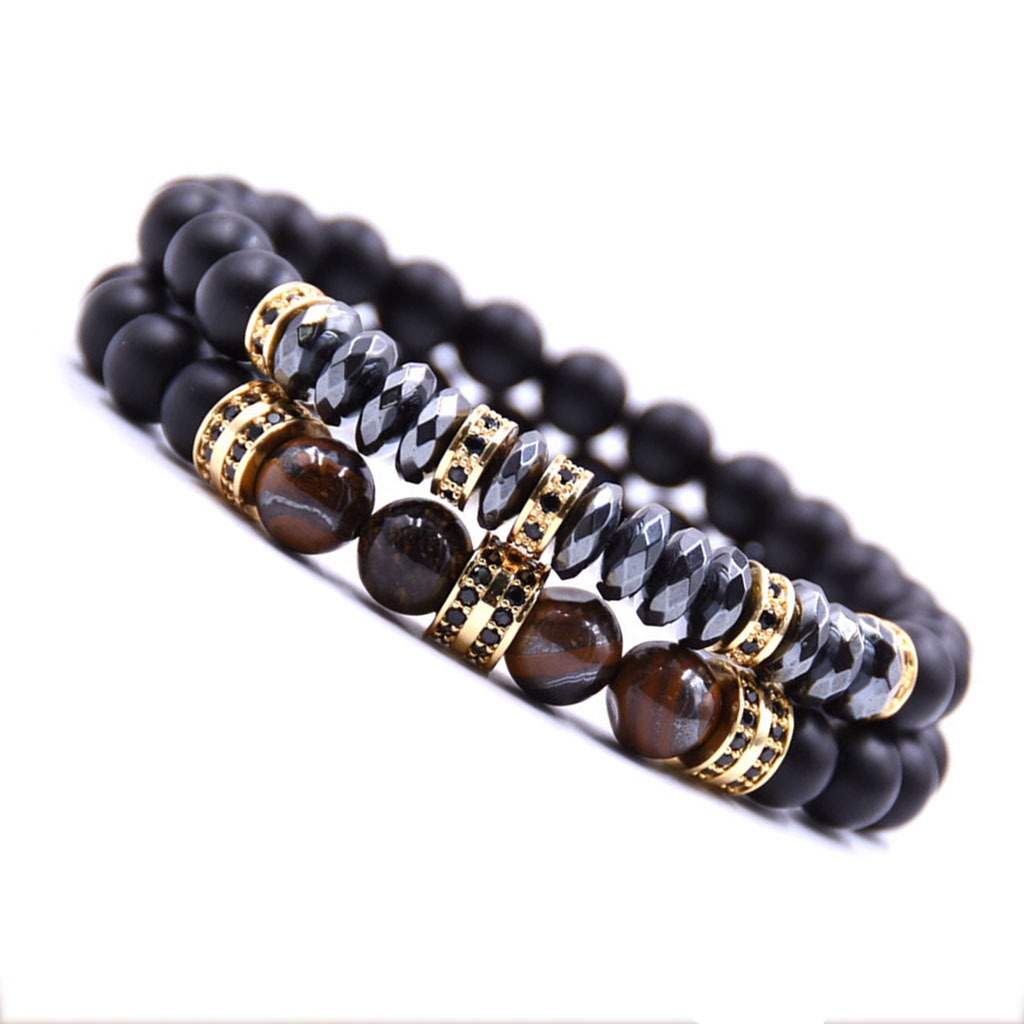 10pc/set 2PCS Black Beads Bracelet Set for Men Women Healing Energy Bracelets Handmade Jewelry