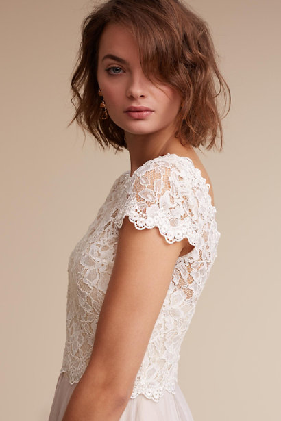 BHLDN A Line Beach Wedding Dresses Lace Appliuqe Jewel Neck Floor Length Country Cheap Wedding Gowns Custom Made Simple Bridal Dress