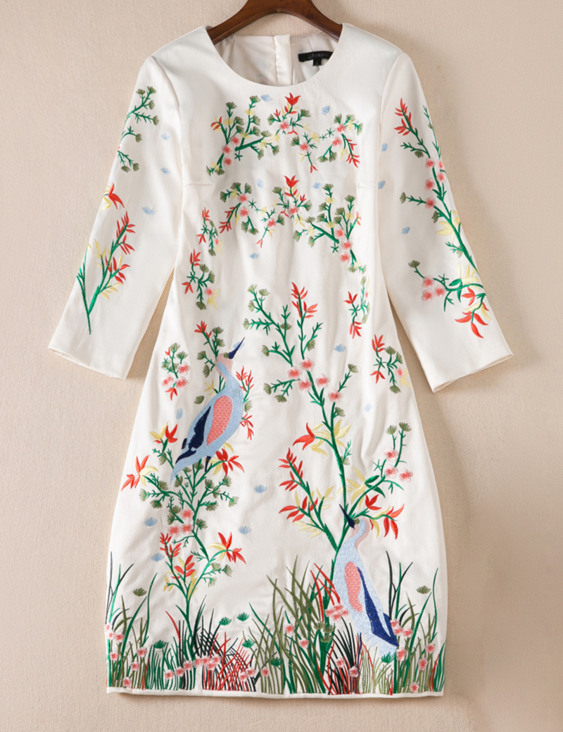 Luxury Women Embroidery Sheath Dress Round Neck 3/4 Sleeveless Dresses 05K818, White
Luxury Women Embroidery Sheath Dress Round Neck 3/4 Sleeveless Dresses 05K818, White