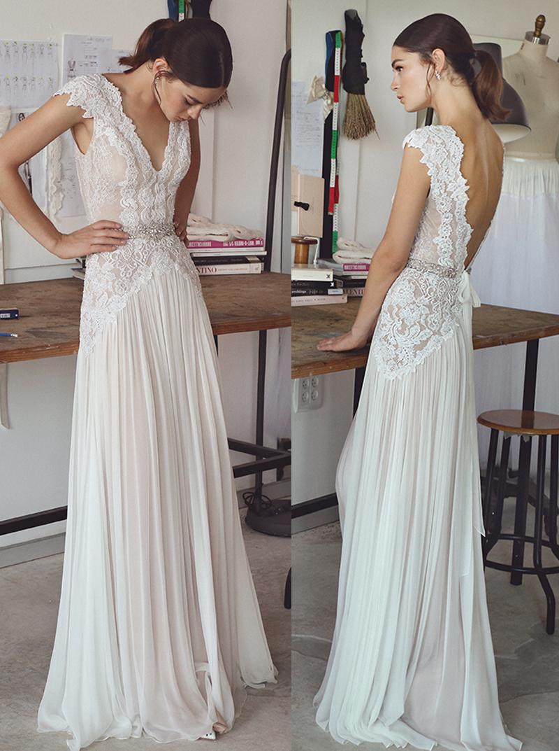 vintage lace beaded wedding dresses simple A-line v neckline v backless sweep train bridal gowns Bohemian Bridal Gowns Bridal Gowns, White
vintage lace beaded wedding dresses simple A-line v neckline v backless sweep train bridal gowns Bohemian Bridal Gowns Bridal Gowns, White