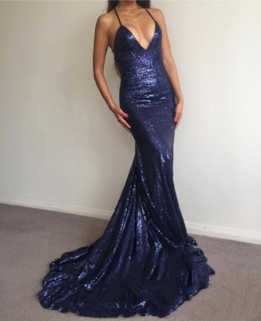Sexy Spaghetti Mermaid Deep V-Neck Backless Party Dresses Sleeveless Sequined Farmal Evening Gowns Plus Size Prom Dress 0510