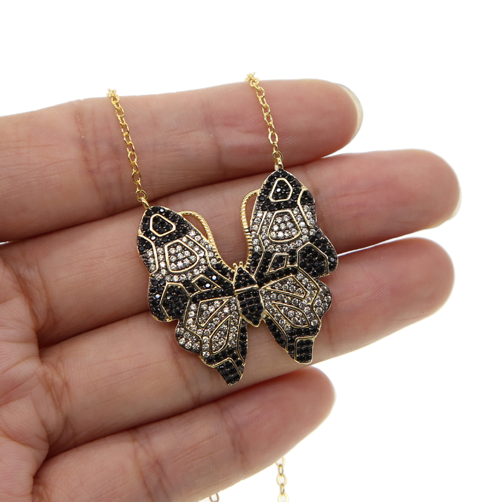 fashion red black butterfly pendant necklace with cz paved animals charm necklace connector delicate chain necklace jewelry