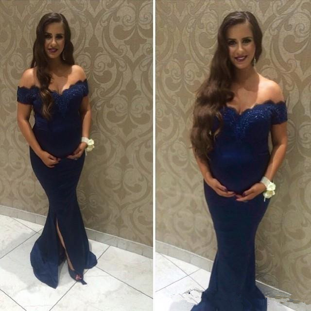 2018 Navy Blue Cheap Mermaid Pregnant Prom Dresses Off Shoulder Side Split Beaded Formal Party Evening Dresses Maternity Gowns, Hunter
2018 Navy Blue Cheap Mermaid Pregnant Prom Dresses Off Shoulder Side Split Beaded Formal Party Evening Dresses Maternity Gowns, Hunter
