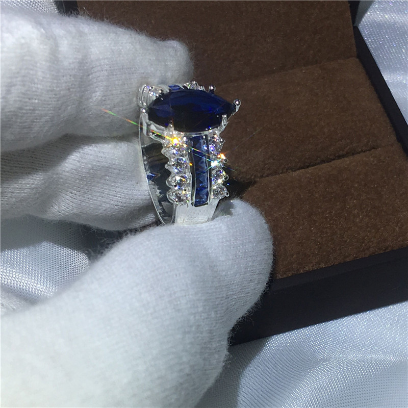 Handmade Marquise Cut 5ct Blue 5A zircon Cz 925 Sterling silver Engagement wedding band ring for women Jewelry