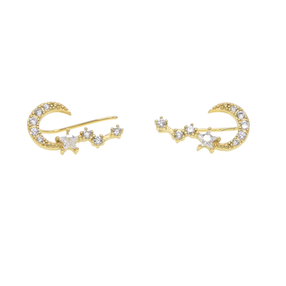 925 sterling silver moon star chrimstmas gift jewelry earring star round cz long ear climber elegance women ladies gift fine silver