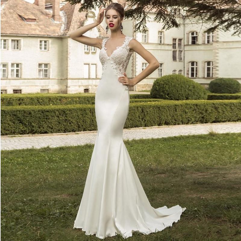 2018 Vintage Mermaid Wedding Dress Sweetheart Lace Appliques Removable Train Satin Garden Bridal Gowns Custom Made
