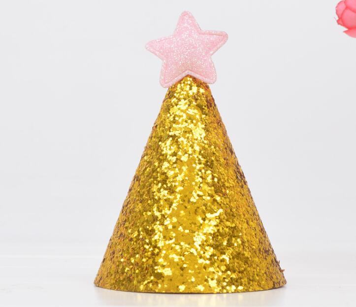 Golden Glitter Birthday Hat with Star Party Baby Shower Decor Headband Photo Props