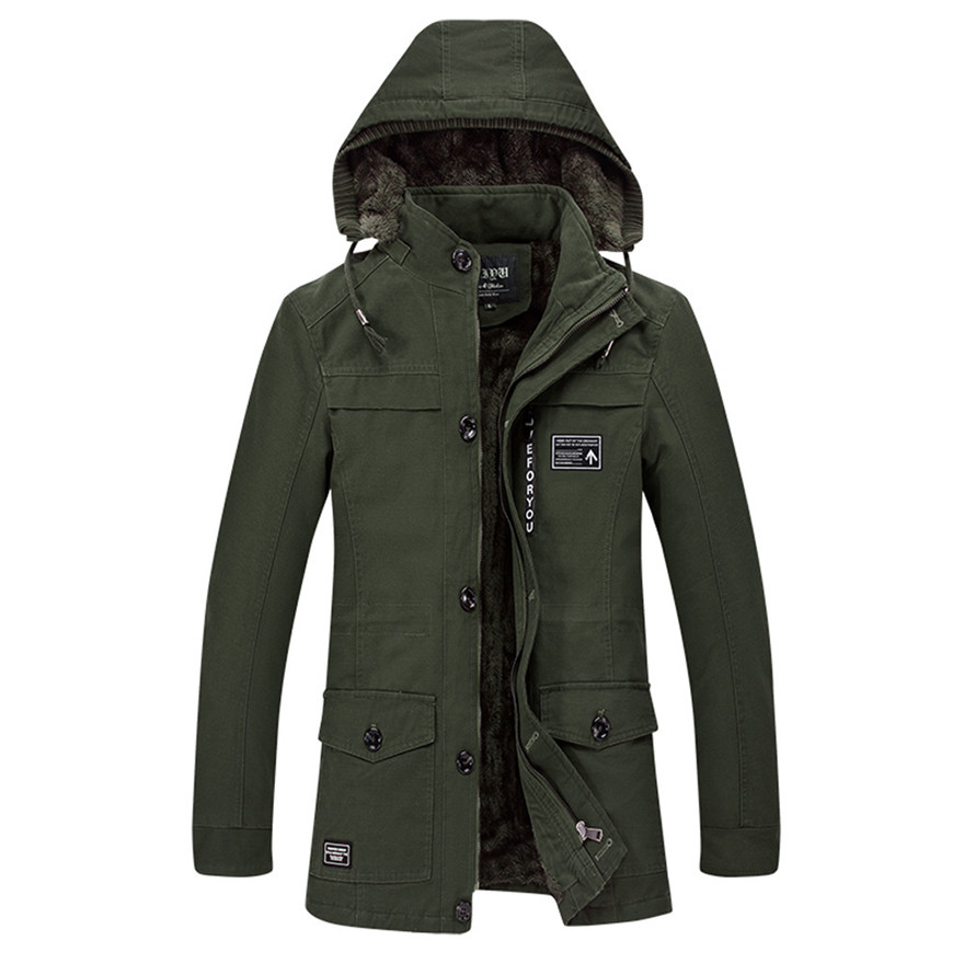 Winter jacket Men's Winter Medium Length Hoodie Plus Size Thicken Cotton Windbreaker Coat #1023 A#733