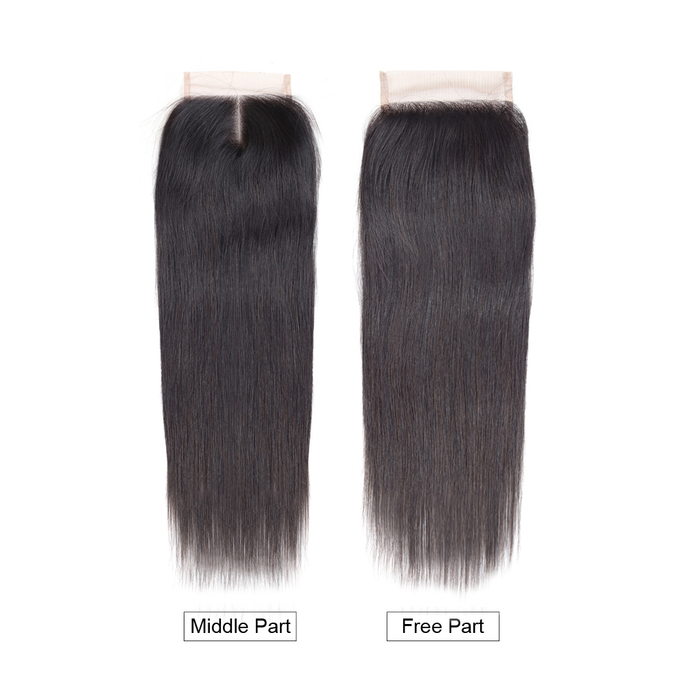 8A Brazilian Straight Human Hair Bundles with Closure 100% Unprocessed Virgin Hair 3 Bundles with Lace Closure Natural Color Brazilian Hair